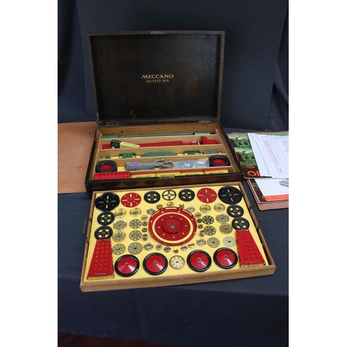 184 - Mid 20th C Meccano No 9 set in wooden Meccano box appearing to be complete with original crocodile d... 