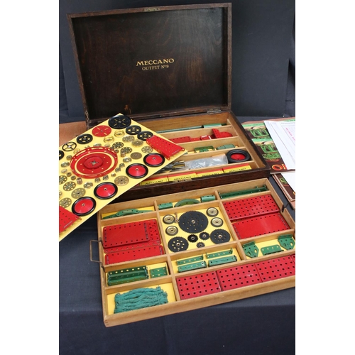 184 - Mid 20th C Meccano No 9 set in wooden Meccano box appearing to be complete with original crocodile d... 