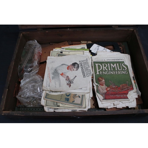 186 - Large wooden fitted box containing mid 20th C metal and wooden construction accessories to include M... 