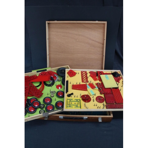 217 - Meccano Outfit No 9 set contained within a wooden box, incomplete but good contents in good conditio... 