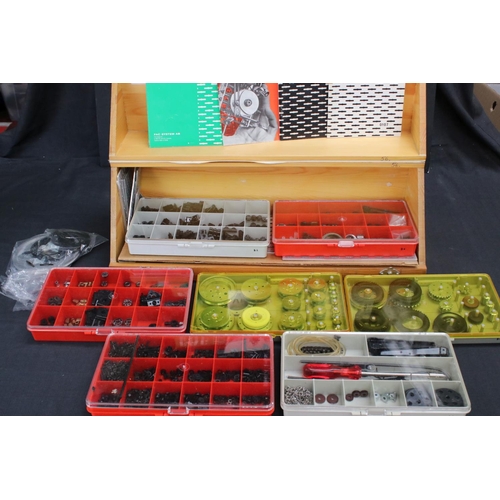 222 - Collection of FAC System construction accessories contained within wooden box with 7 plastic contain... 