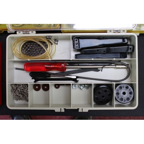 222 - Collection of FAC System construction accessories contained within wooden box with 7 plastic contain... 