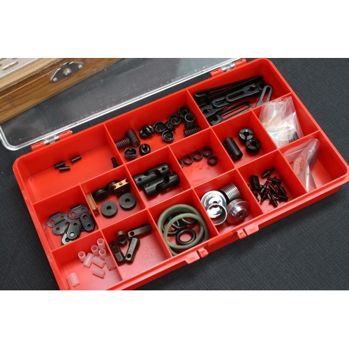 222 - Collection of FAC System construction accessories contained within wooden box with 7 plastic contain... 