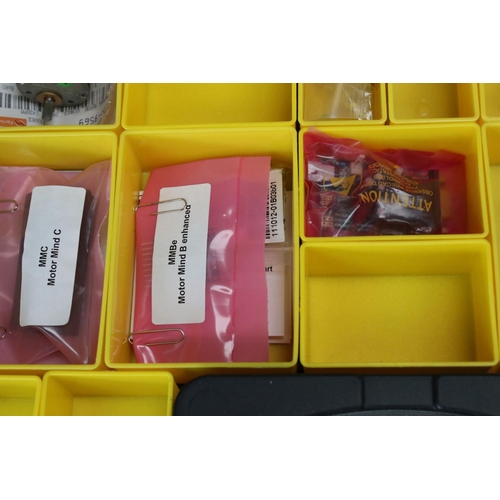 229 - Construction - Two plastic compartment tray boxes with various accessories for building to include g... 