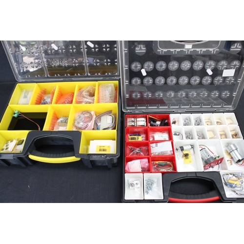 230 - Construction - Two plastic compartment tray boxes with various accessories for building to include t... 