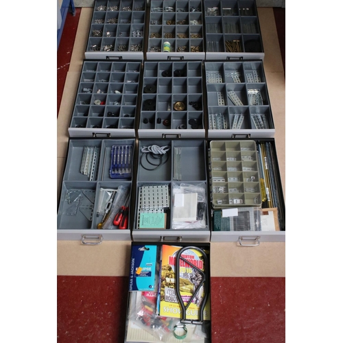 207 - Bisley ten drawer cabinet containing various construction accessories, nuts, bolts, wheels etc, well... 