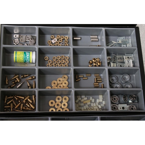 207 - Bisley ten drawer cabinet containing various construction accessories, nuts, bolts, wheels etc, well... 