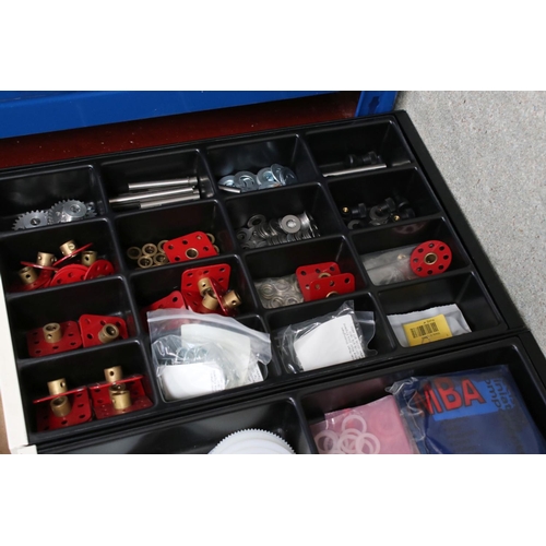 209 - Bisley 15 drawer cabinet containing various small Marklin and construction accessories,l screws, pul... 