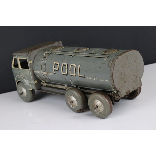 270 - Mettoy tin plate clockwork Pool petrol tanker model, in grey, rusting and marks particularly to roof