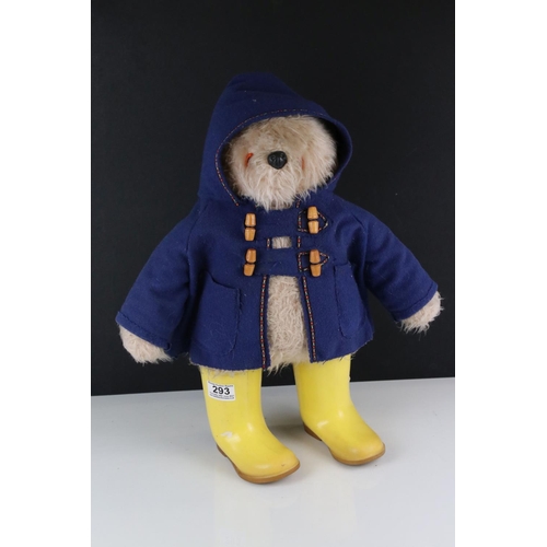 293 - A Gabrielle Paddington Bear c.1960/70's with blue coat and yellow Dunlop boots.