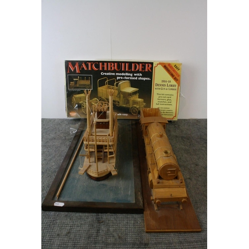 1178 - A scratch built wooden model of a steam train together with a scratch built wooden model of a paddle... 