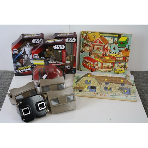 1088a - Three boxed Hasbro Star Wars Hero Mashers figures, 2 x vintage Child's puzzles and 4 x View Finders