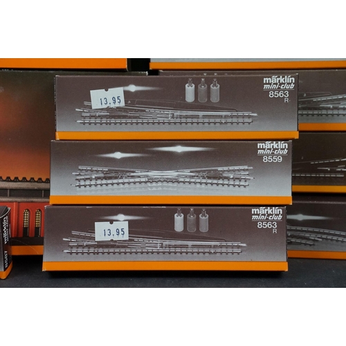 16 - Quantity of Marklin Mini Club Z gauge accessories to include 11 x cased items of rolling stock, boxe... 