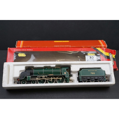 32 - Two boxed Hornby OO gauge locomotives to include R257 BR Schools Class V Loco Dover and R154 SR Loco... 