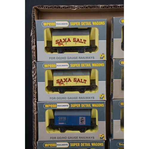 58 - 16 Boxed Wrenn OO gauge  items of rolling stock to include W4665P Salt Wagon SAXA, W4324 Utility Van... 