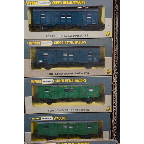 58 - 16 Boxed Wrenn OO gauge  items of rolling stock to include W4665P Salt Wagon SAXA, W4324 Utility Van... 