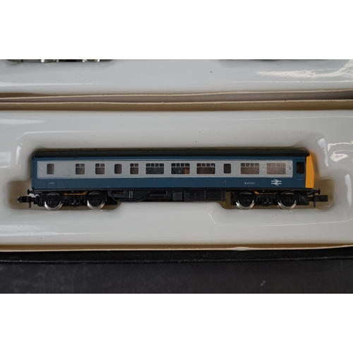 7 - Boxed Graham Farish N gauge 8145 3 Car 57ft Diesel Motor Unit Class 101 DMBS (Motorised) TS & DMC BR... 