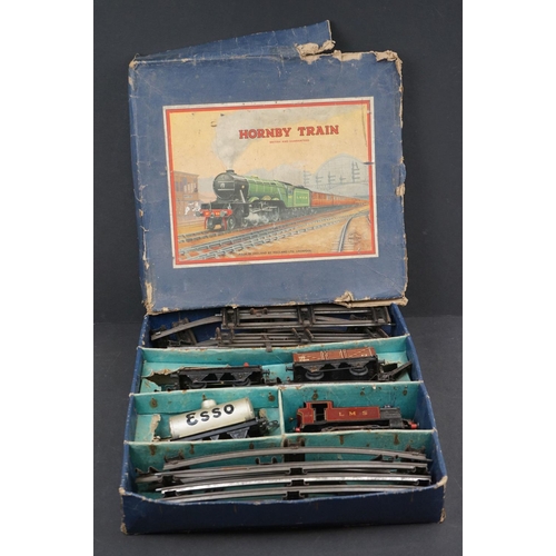 84 - Boxed Hornby O gauge No 201 Tank Goods Set with LMS 2270 LMS locomotive in maroon, 3 x items of roll... 