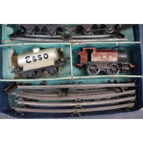 84 - Boxed Hornby O gauge No 201 Tank Goods Set with LMS 2270 LMS locomotive in maroon, 3 x items of roll... 