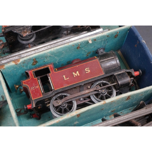 84 - Boxed Hornby O gauge No 201 Tank Goods Set with LMS 2270 LMS locomotive in maroon, 3 x items of roll... 