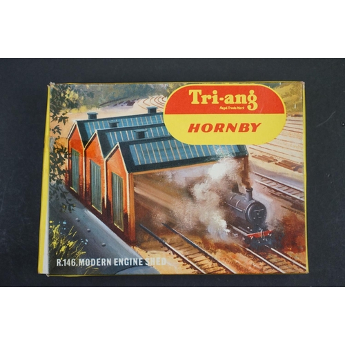 88 - Six boxed Hornby Triang OO gauge model railway accessories to include 4 x R146 Modern Engine Shed, R... 