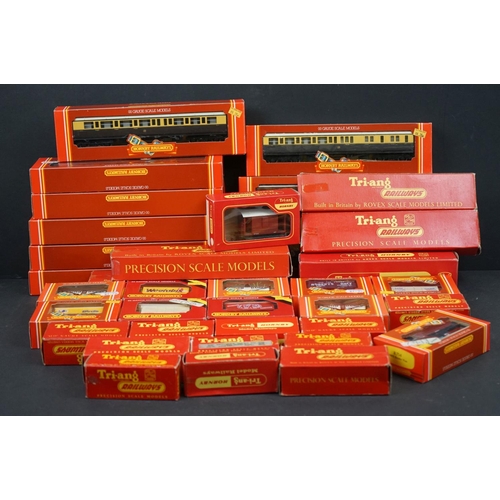 90 - 36 Boxed Hornby Triang OO gauge items of rolling stock to include coaches, vans and wagons featuring... 