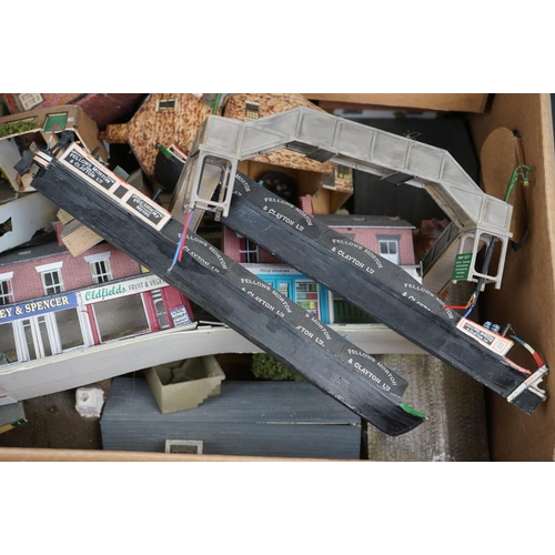 98 - Quantity of OO gauge trackside model railway to include plastic and cardboard buildings and scenery