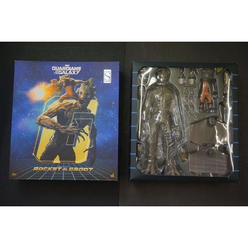 1002 - Boxed Hot Toys Movie Masterpiece Marvel 1/6 scale Guardians of the Galaxy Rocket & Groot figure, Sid... 