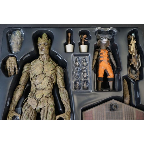 1002 - Boxed Hot Toys Movie Masterpiece Marvel 1/6 scale Guardians of the Galaxy Rocket & Groot figure, Sid... 