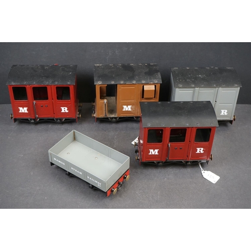 125 - Five Mamod Steam Railway O gauge metal items of rolling stock, all marked MR to livery, excellent co... 