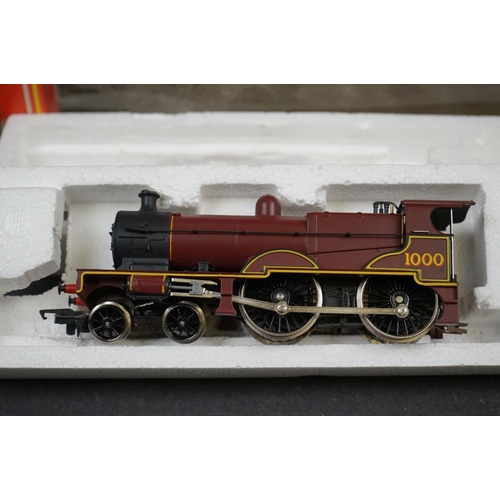 128 - Boxed Hornby OO gauge 4-4-0 LMS locomotive and tender in maroon plus 6 x boxed Hornby OO gauge coach... 