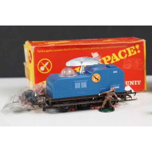 151 - Two boxed OO gauge Hornby Battle Space Combat Unit R567 Radar Tracking Command Car, gd with fair box... 