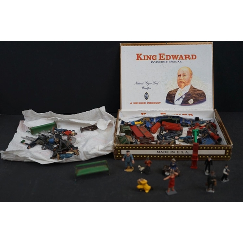 238 - A collection of mainly Britains lead Railway related figures and accessories to include benches, tic... 