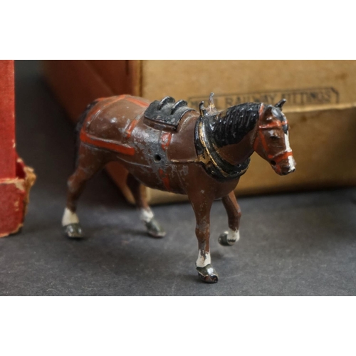 245 - A collection of mainly Britains lead figures to include Fox hunting and farm equipment and animals.