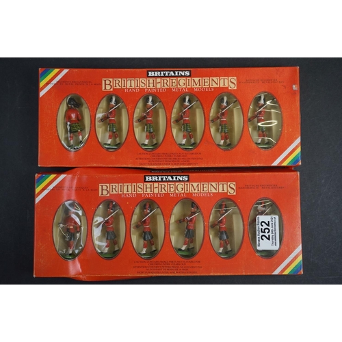 252 - Seven boxed Britains metal figure sets to include 7235 6 Black Watch Highlanders, 7245 6 Gordon High... 