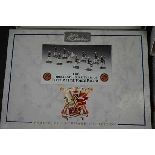 257 - Two boxed Britains metal figure sets to include The Drum and Bugle Team of Fleet Marine Force Pacifi... 