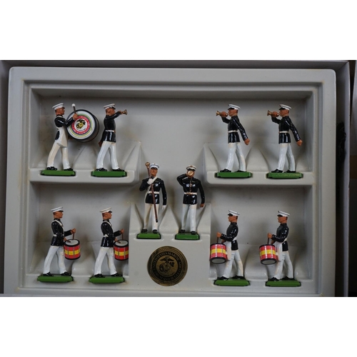 257 - Two boxed Britains metal figure sets to include The Drum and Bugle Team of Fleet Marine Force Pacifi... 