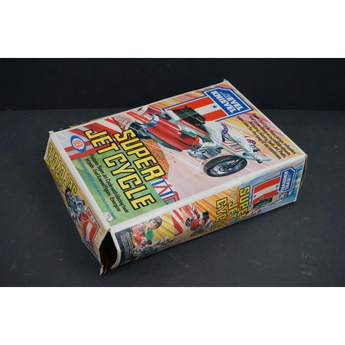 1047 - Boxed Ideal Toy Corp Evel Knievel Super Jet Cycle, missing energizer, tatty box and grubby action fi... 