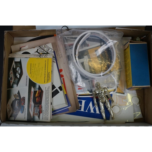 1059 - Quantity of ex toy shop display material and catalogues to include various stickers plus a boxed Mat... 