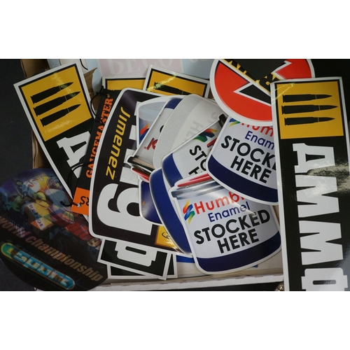 1059 - Quantity of ex toy shop display material and catalogues to include various stickers plus a boxed Mat... 