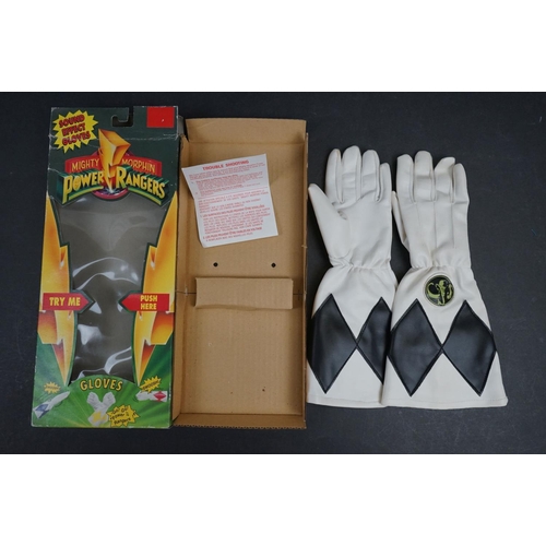 1063 - Boxed Mighty Morphin Power Rangers sound effect gloves plus carded Power Rangers Red Ranger action f... 