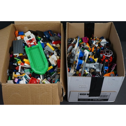 1064 - Two boxes of loose Lego pieces and mini figures