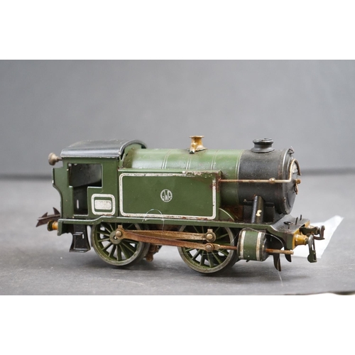 161 - Hornby O Gauge clockwork GWR 0-4-0 locomotive in green livery, loose parts but otherwise gd