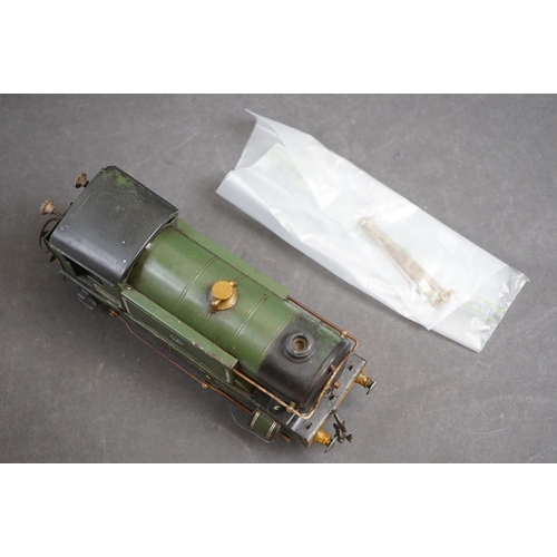 161 - Hornby O Gauge clockwork GWR 0-4-0 locomotive in green livery, loose parts but otherwise gd