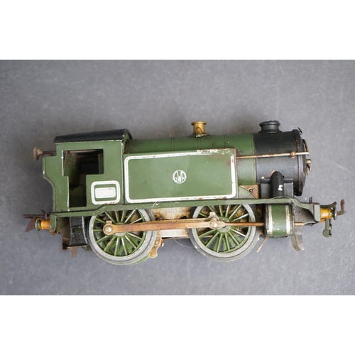 161 - Hornby O Gauge clockwork GWR 0-4-0 locomotive in green livery, loose parts but otherwise gd