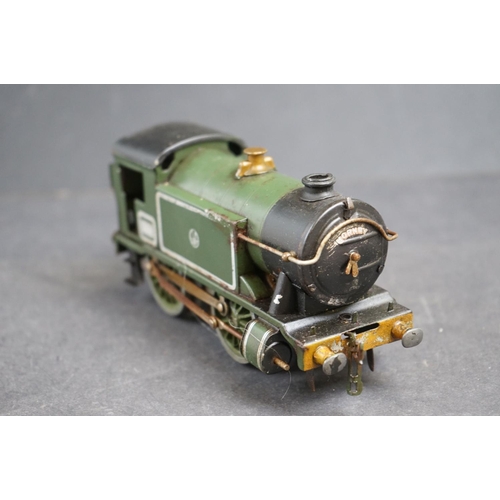 161 - Hornby O Gauge clockwork GWR 0-4-0 locomotive in green livery, loose parts but otherwise gd