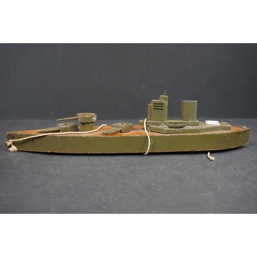 282 - Four early/mid 20th century tin plate and wooden models to include tin plate Lines Bros wagon in red... 