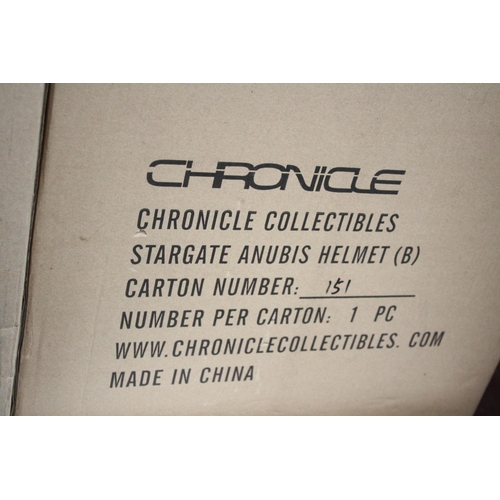 1043A - Boxed life size Chronicle Collectables Stargate Anubis helmet model with stand, electronics untested... 