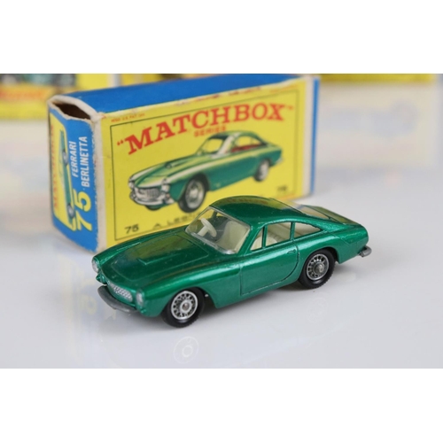 1655 - Ten boxed Matchbox 75 Series diecast models to include 25 Ford Cortina, 52 BRM Racing Car, 53 Ford Z... 