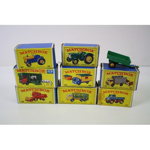 1658 - Eight boxed Matchbox diecast models to include 4 Stake Truck (with figures), 17 Horse Box (with hors... 